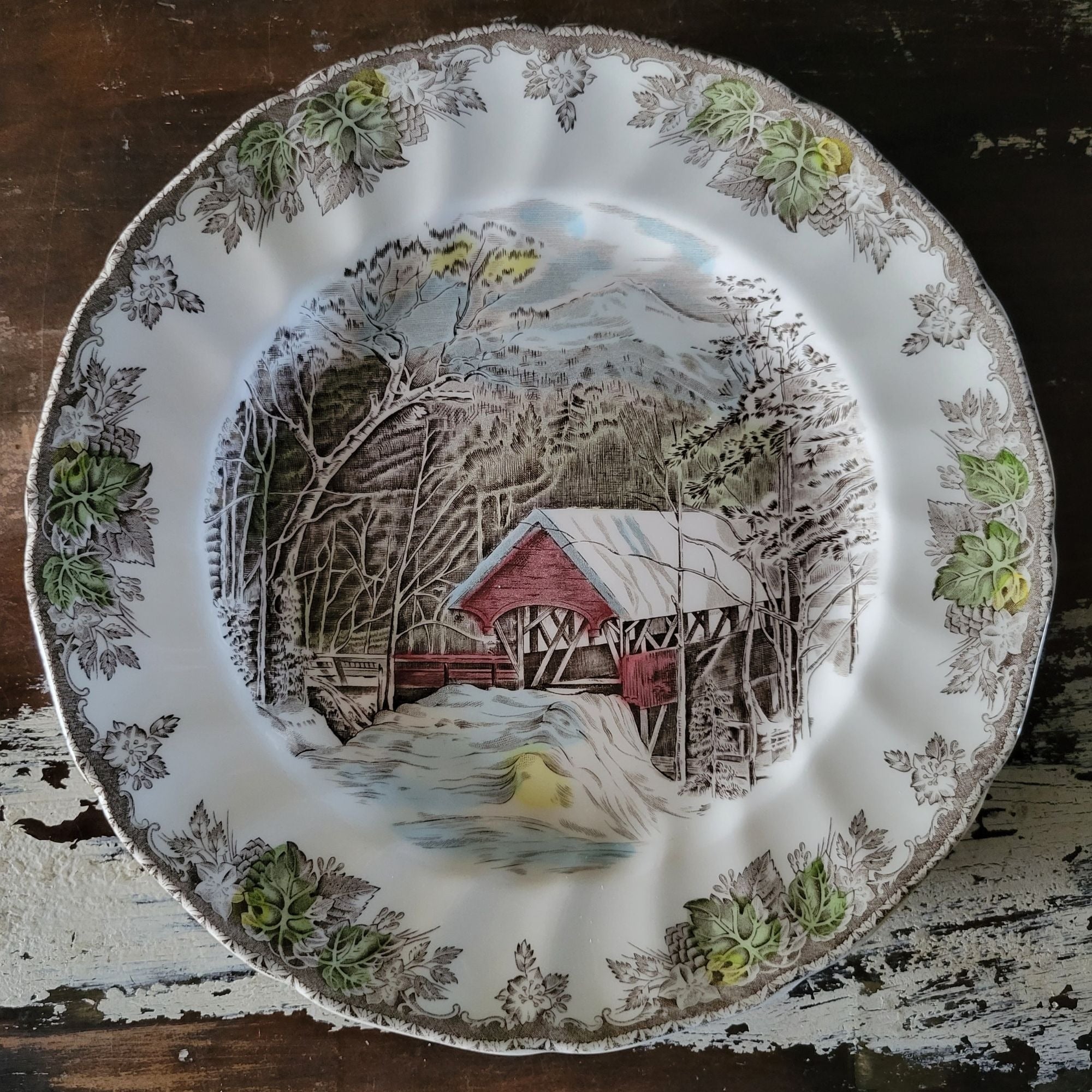 Vintage Johnson Brothers The Friendly Village Dinner Plate "The Covered Bridge"