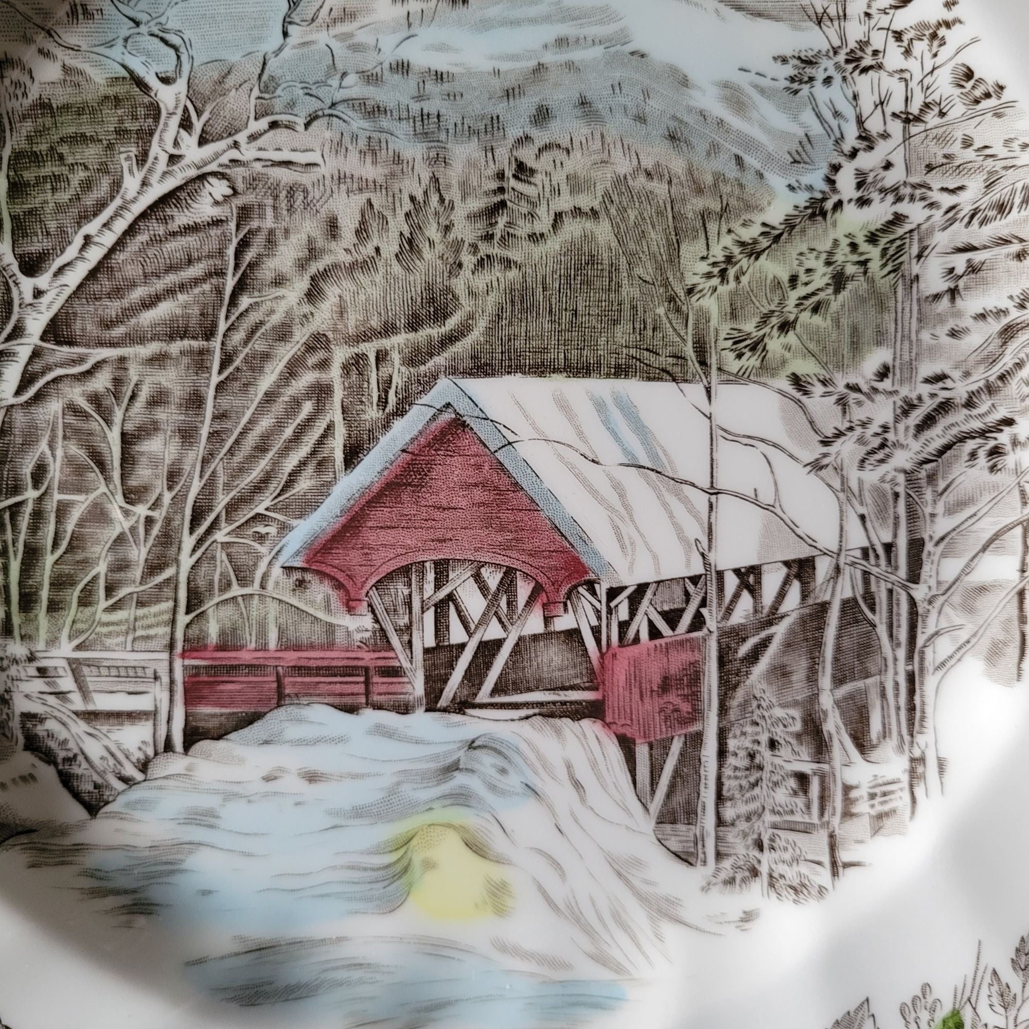 Vintage Johnson Brothers The Friendly Village Dinner Plate "The Covered Bridge"