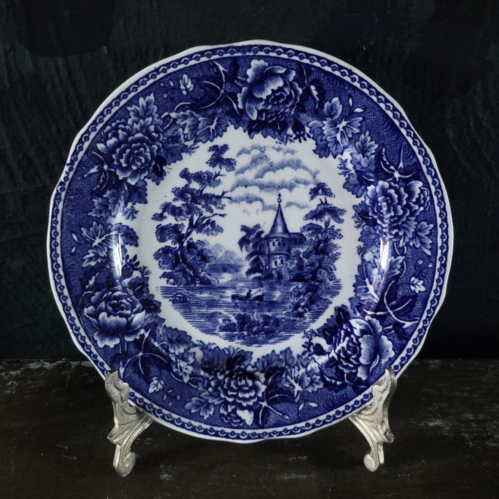 Vtg Arabia of Finland Blue and White Landscape Bread Plate Floral and Scenic
