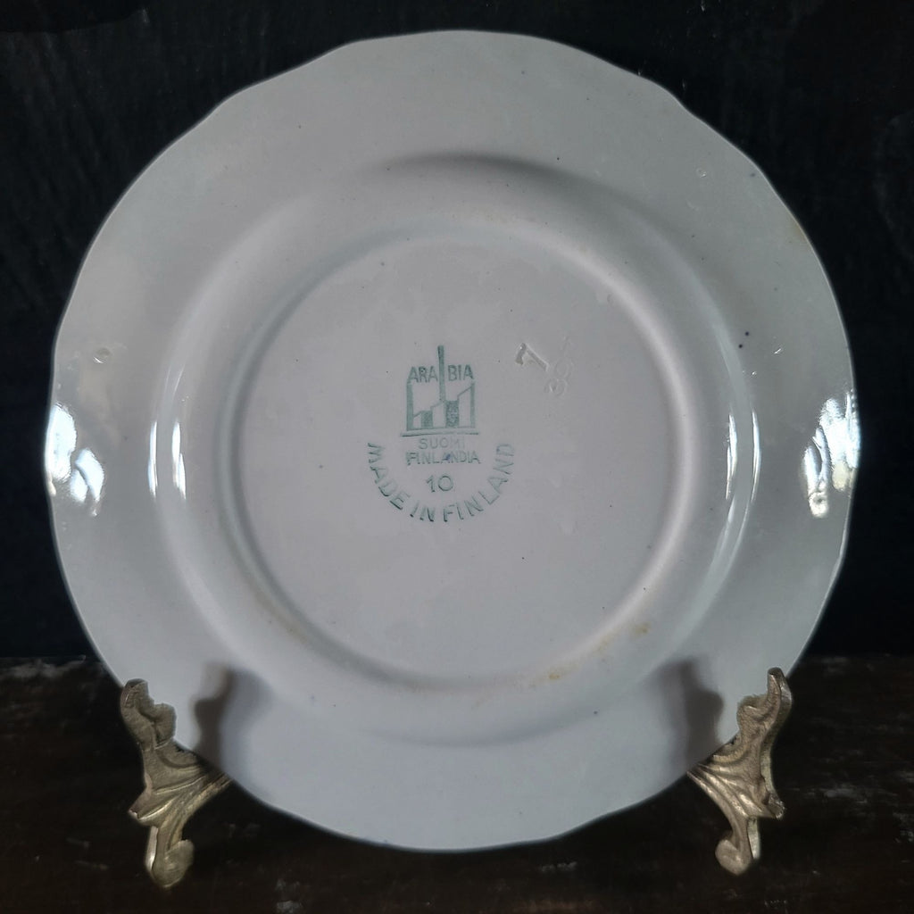 Vtg Arabia of Finland Blue and White Landscape Bread Plate Floral and Scenic