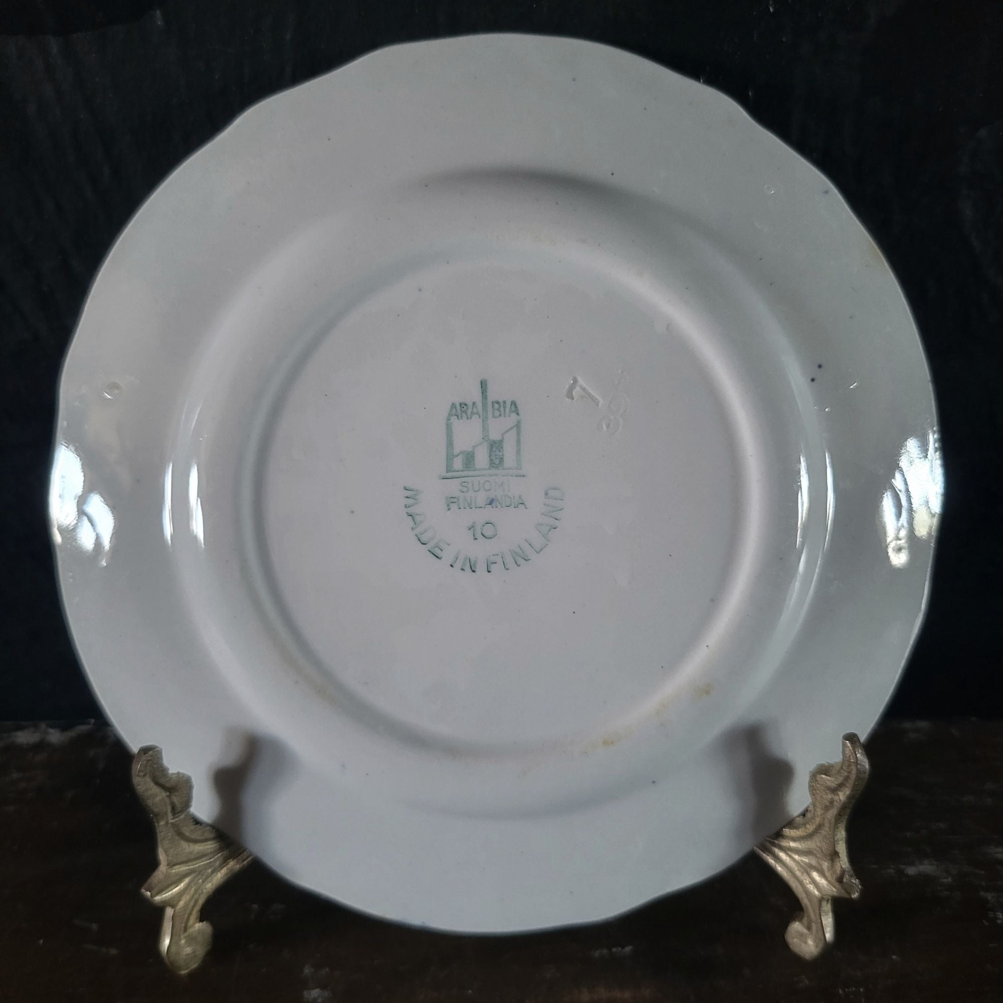 Vtg Arabia of Finland Blue and White Landscape Bread Plate Floral and Scenic