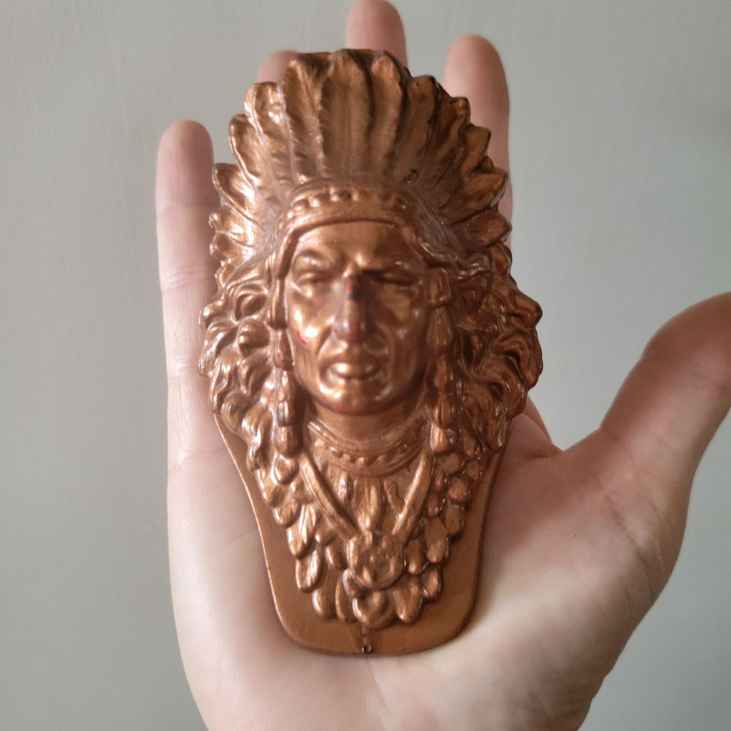 Antique Judd Native American Chief 5251Bronzed Cast Iron Desk Clip Paperweight