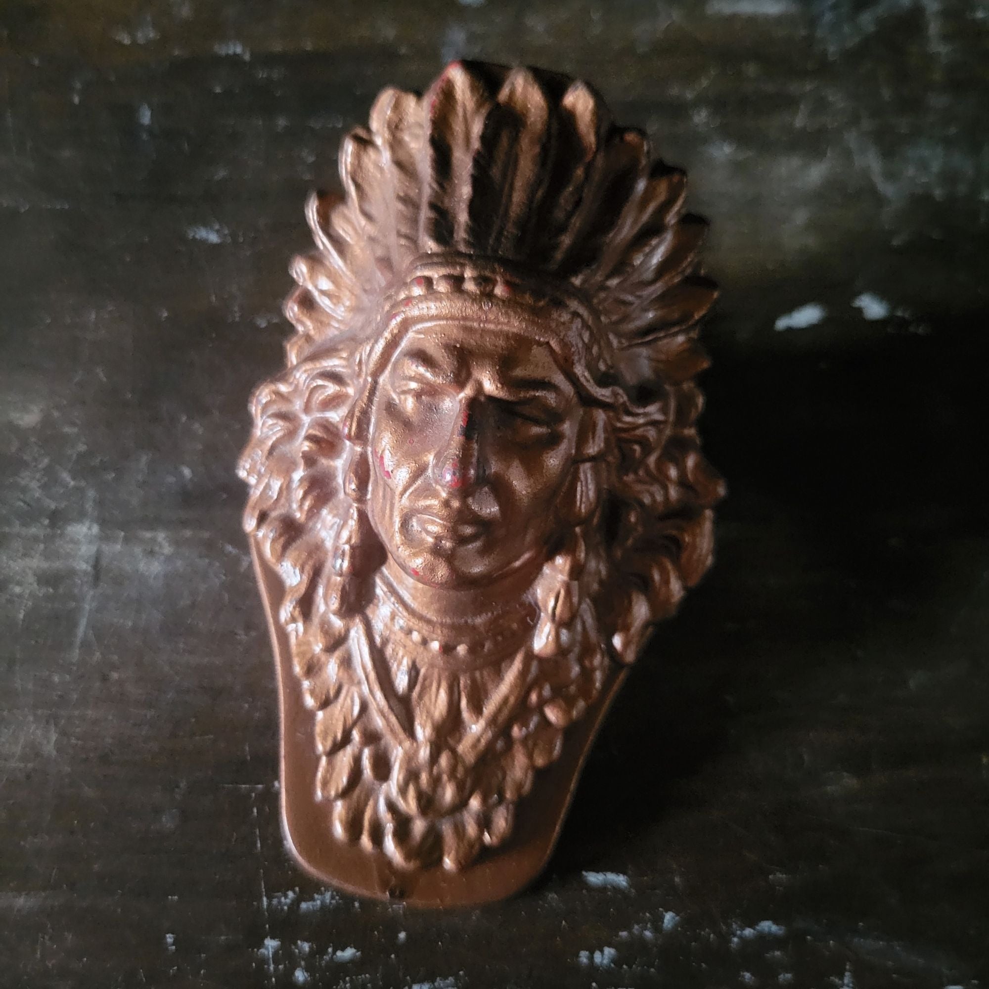 Antique Judd Native American Chief 5251Bronzed Cast Iron Desk Clip Paperweight