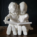 Vtg B&G Bing Grondahl All White Porcelain Figurine Boy and Girl Reading #1567