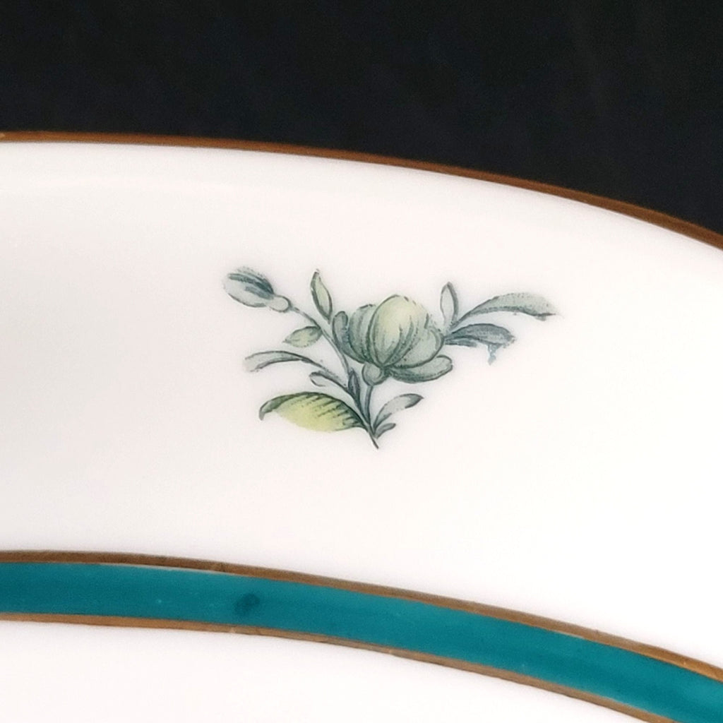 Vtg Royal Bayreuth Teal Tulip Relish Dish Serving Bowl Floral Design Gold Trim