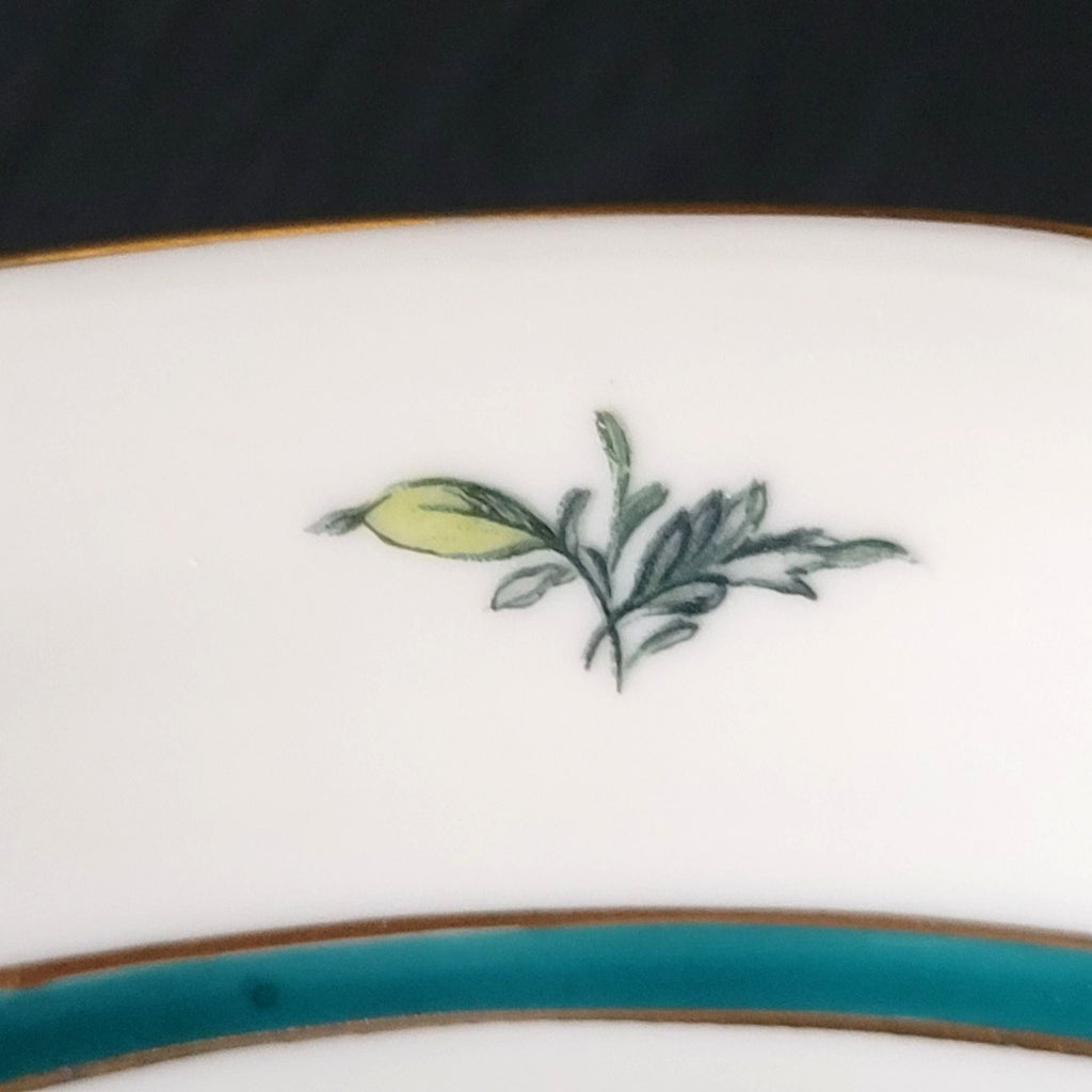Vtg Royal Bayreuth Teal Tulip Relish Dish Serving Bowl Floral Design Gold Trim