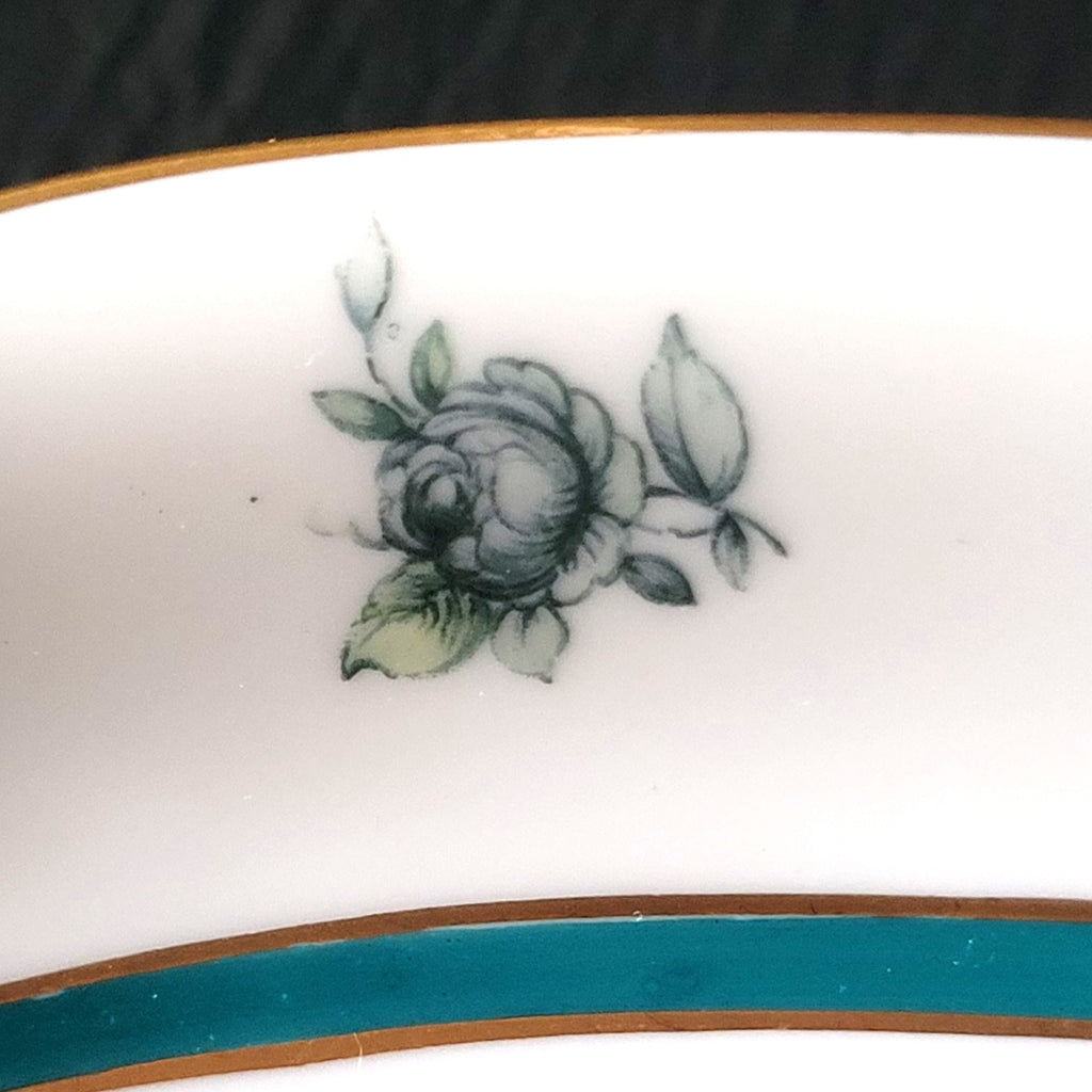Vtg Royal Bayreuth Teal Tulip Relish Dish Serving Bowl Floral Design Gold Trim