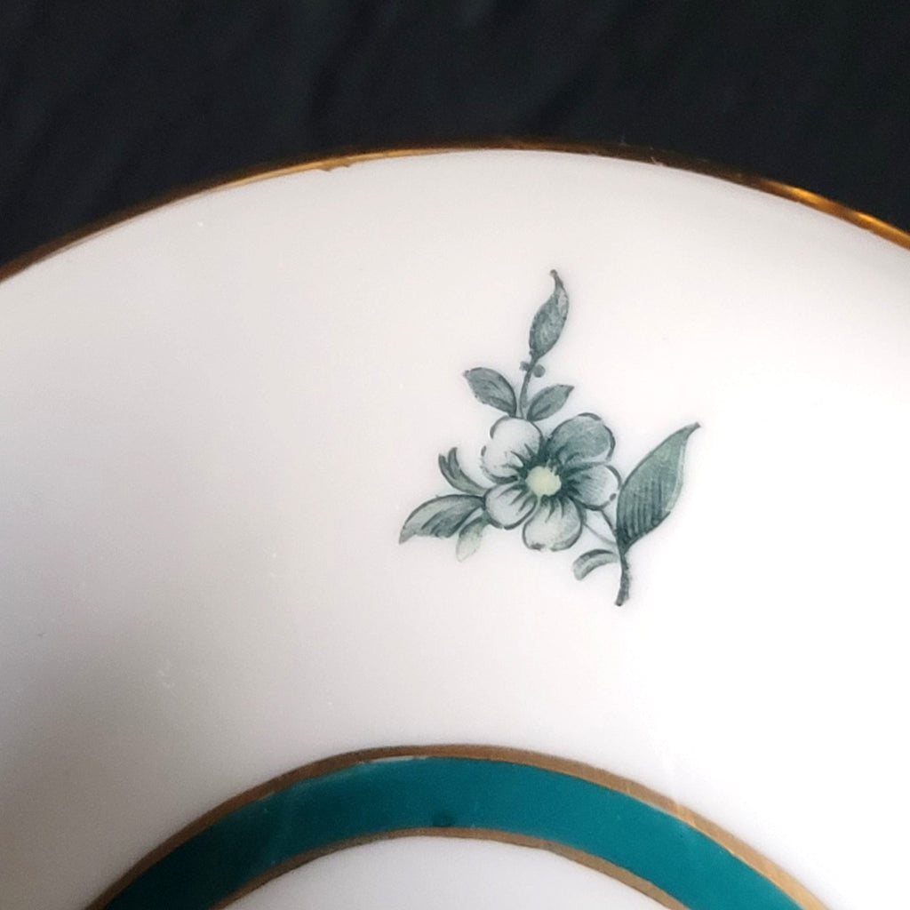 Vtg Royal Bayreuth Teal Tulip Relish Dish Serving Bowl Floral Design Gold Trim