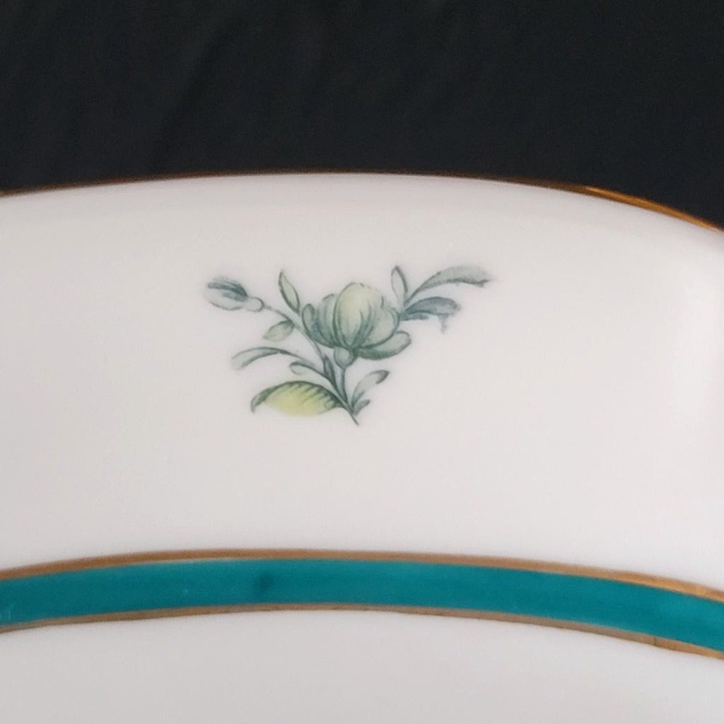 Vtg Royal Bayreuth Teal Tulip Relish Dish Serving Bowl Floral Design Gold Trim