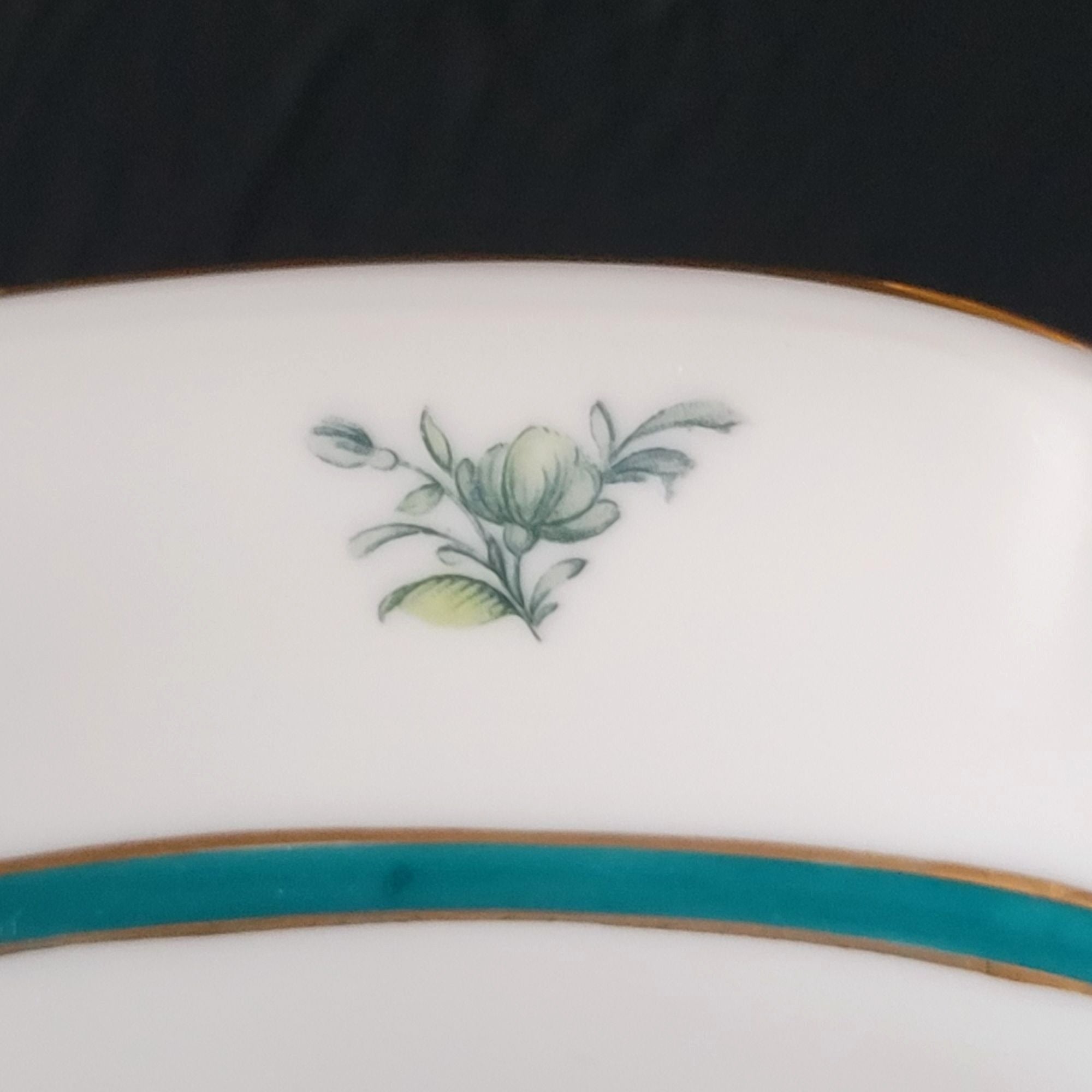 Vtg Royal Bayreuth Teal Tulip Relish Dish Serving Bowl Floral Design Gold Trim