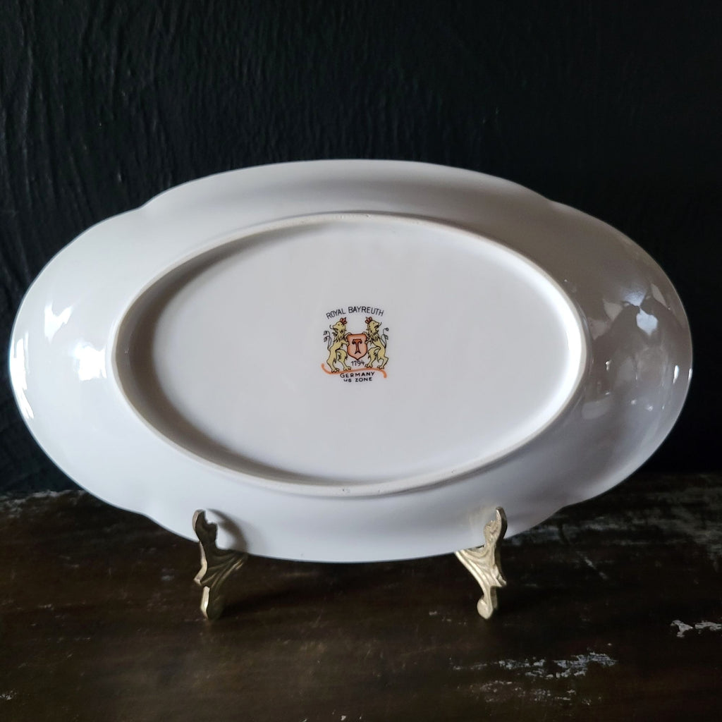 Vtg Royal Bayreuth Teal Tulip Relish Dish Serving Bowl Floral Design Gold Trim