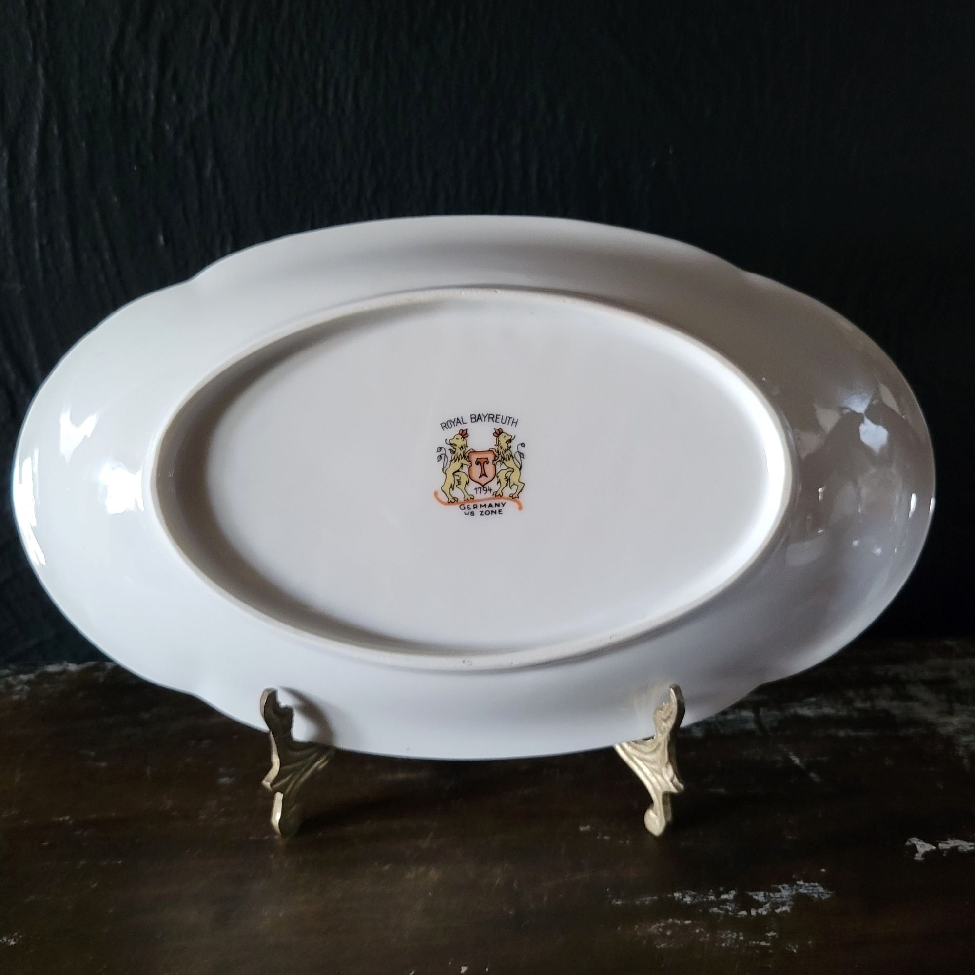 Vtg Royal Bayreuth Teal Tulip Relish Dish Serving Bowl Floral Design Gold Trim