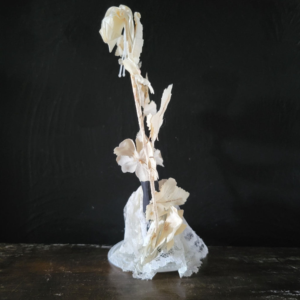 Vintage 1940s-1950s Wedding Cake Topper With Brunette Bride & Groom Couple