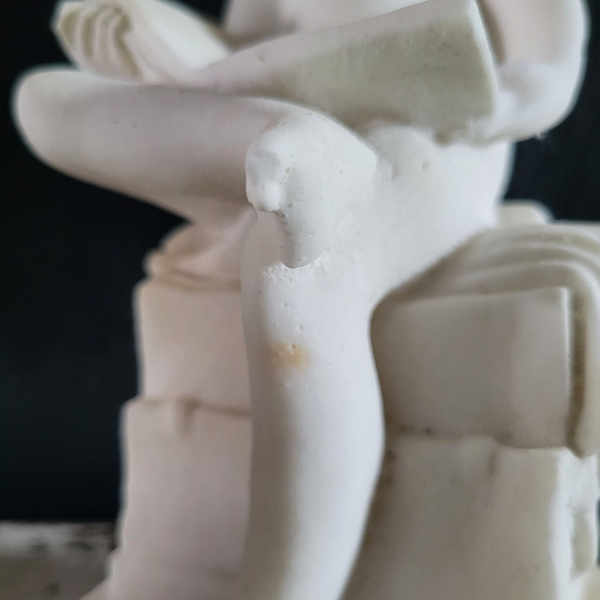 Vintage White Alabaster Sculpture Lamp Of Child Scribe After Canova 12.5 Inches