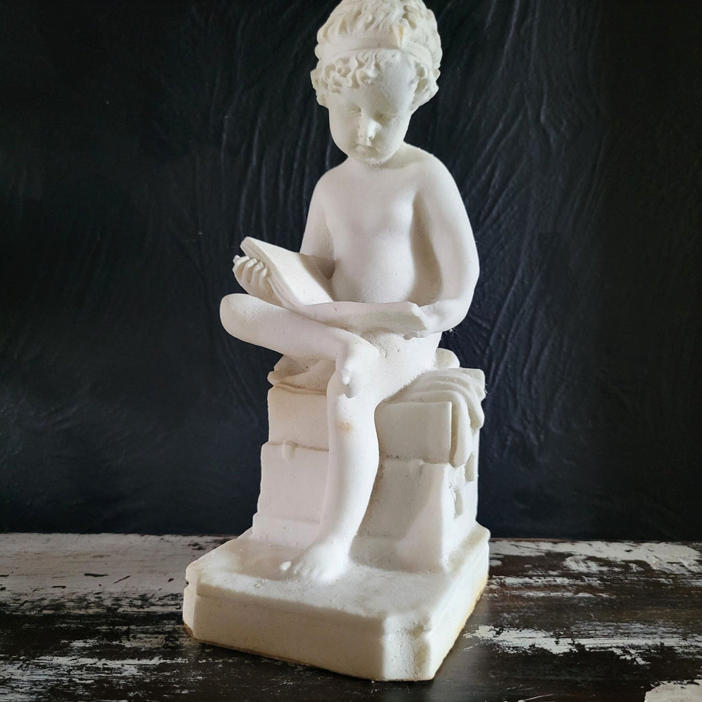 Vintage White Alabaster Sculpture Lamp Of Child Scribe After Canova 12.5 Inches
