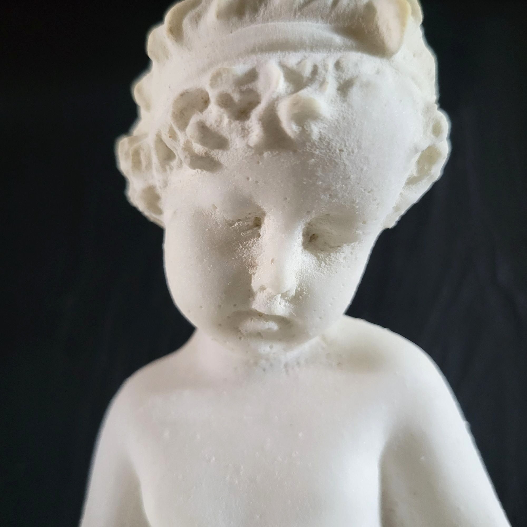 Vintage White Alabaster Sculpture Lamp Of Child Scribe After Canova 12.5 Inches