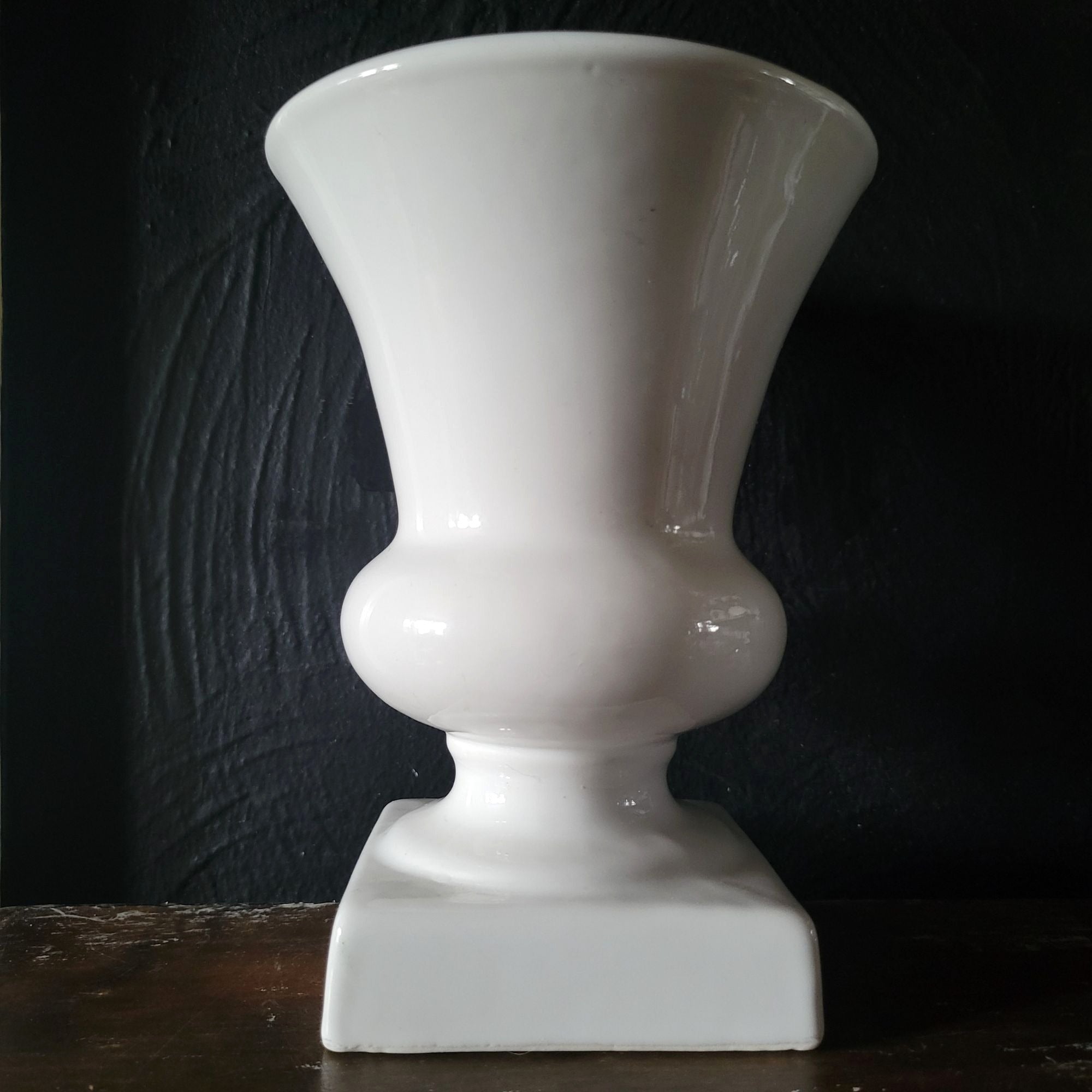 Vintage White Ceramic Pedestal Vase With Classic Urn Shape #316