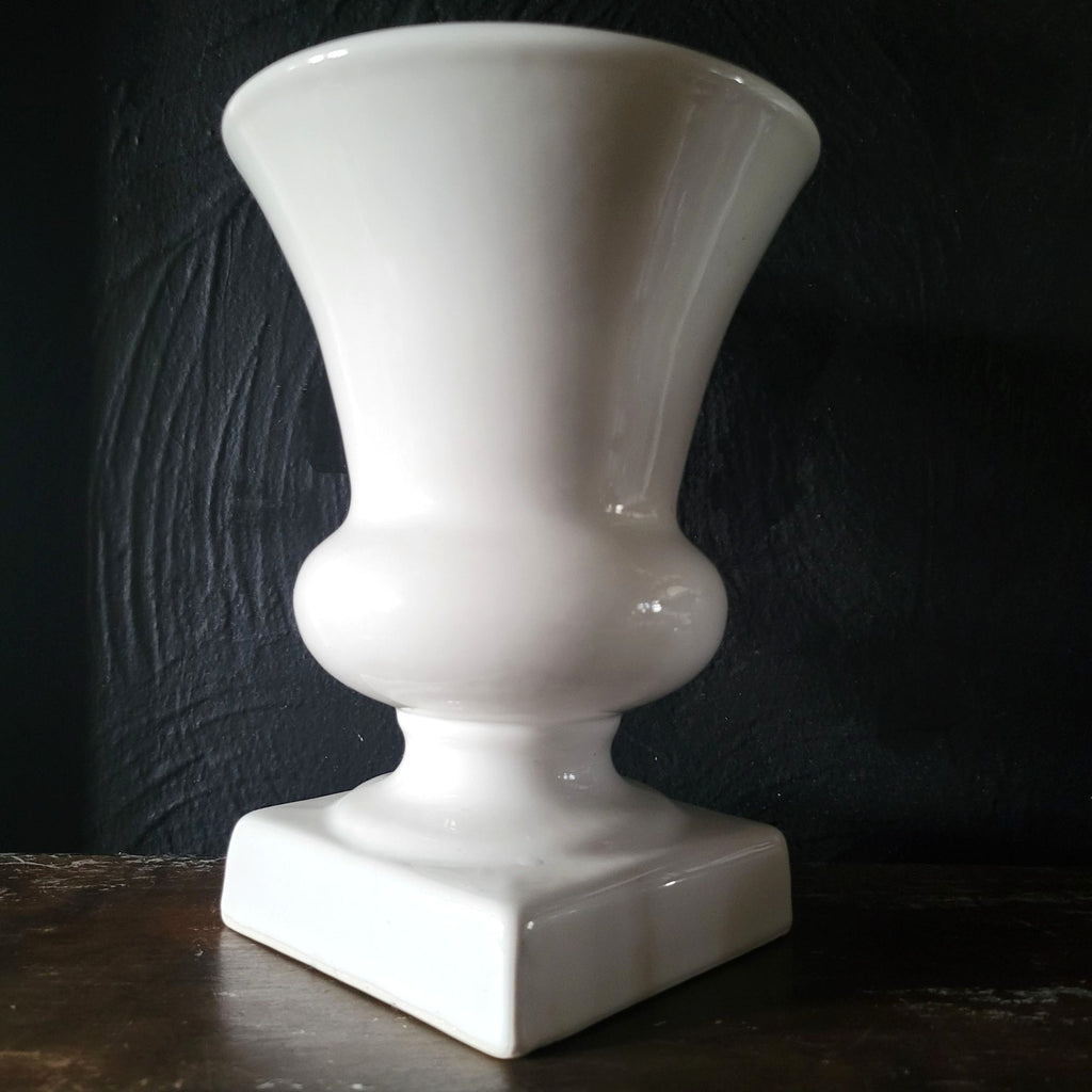 Vintage White Ceramic Pedestal Vase With Classic Urn Shape #316