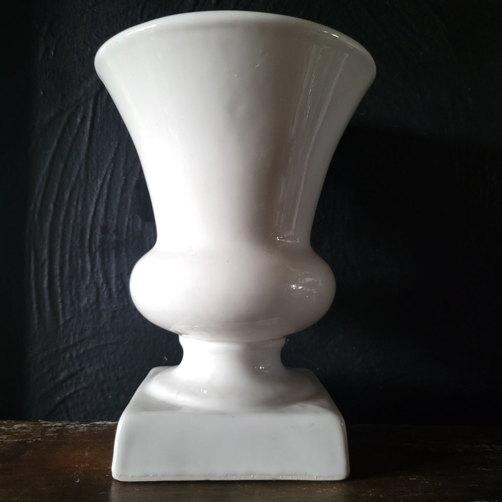 Vintage White Ceramic Pedestal Vase With Classic Urn Shape #316