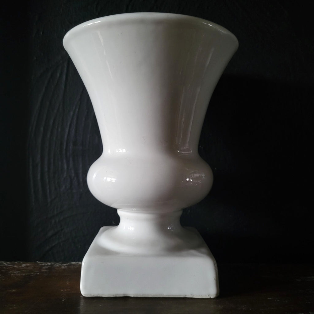 Vintage White Ceramic Pedestal Vase With Classic Urn Shape #316