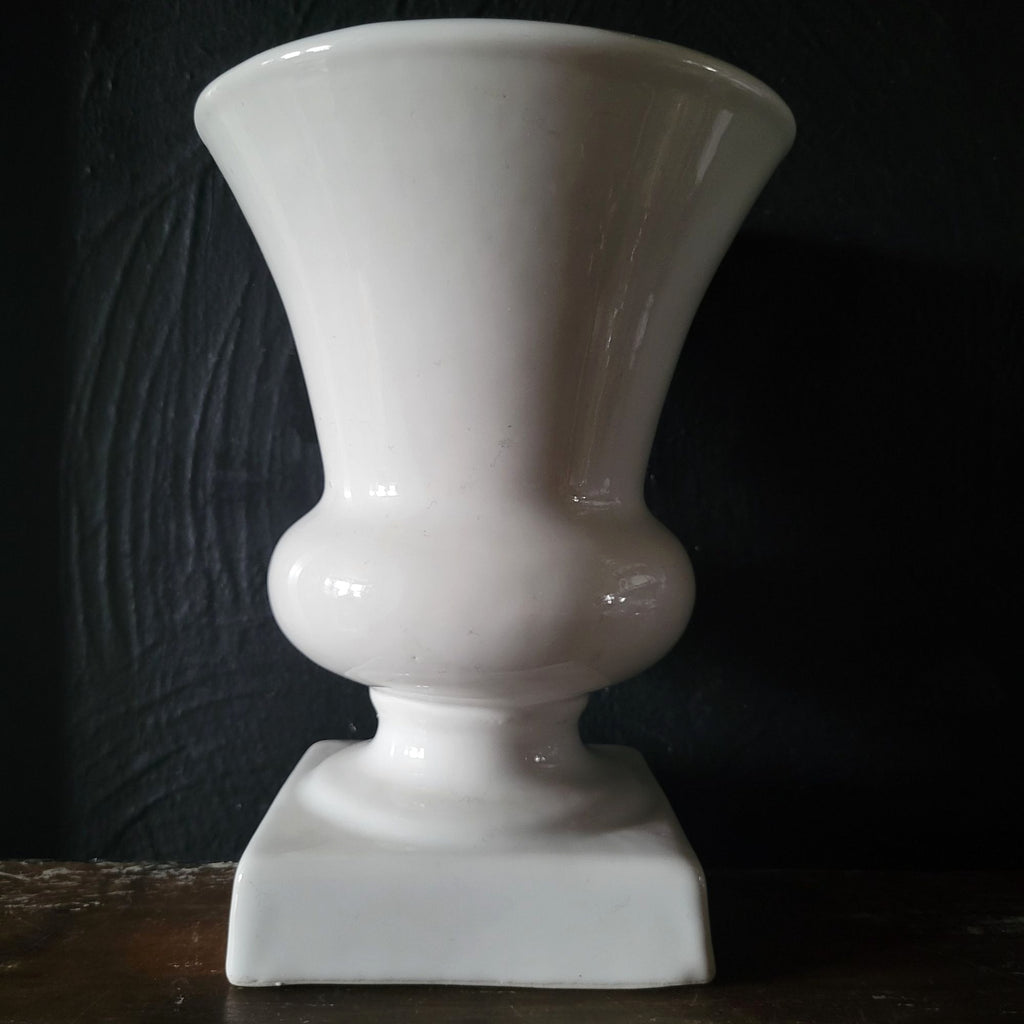 Vintage White Ceramic Pedestal Vase With Classic Urn Shape #316