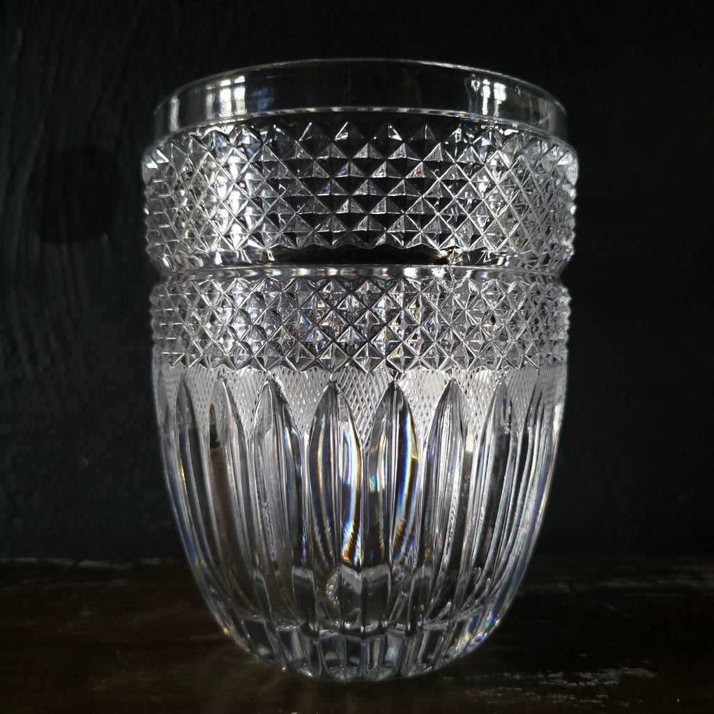 Vintage Diamond-Cut Crystal Ice Bucket Or Vase With Textured and Ribbed Design