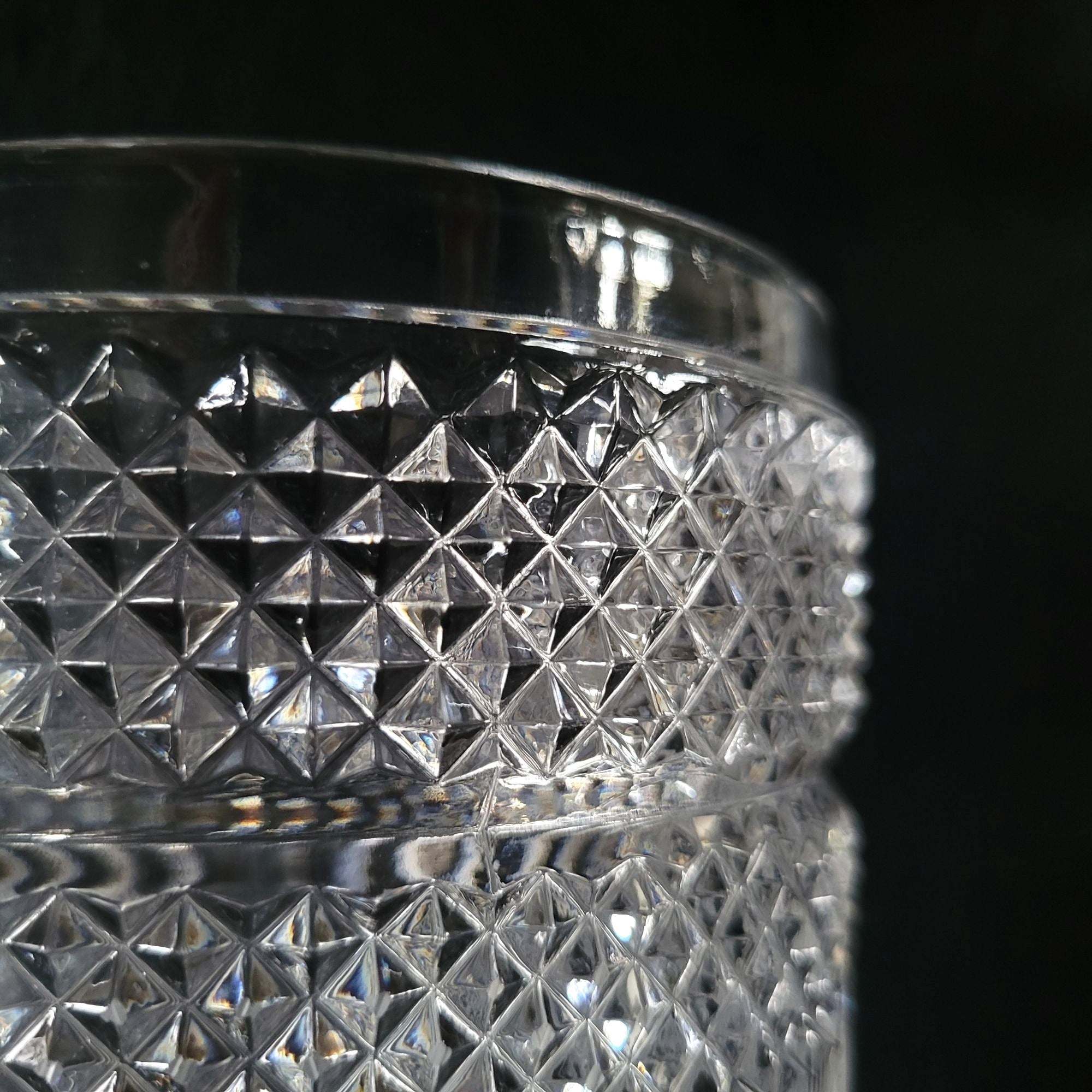 Vintage Diamond-Cut Crystal Ice Bucket Or Vase With Textured and Ribbed Design