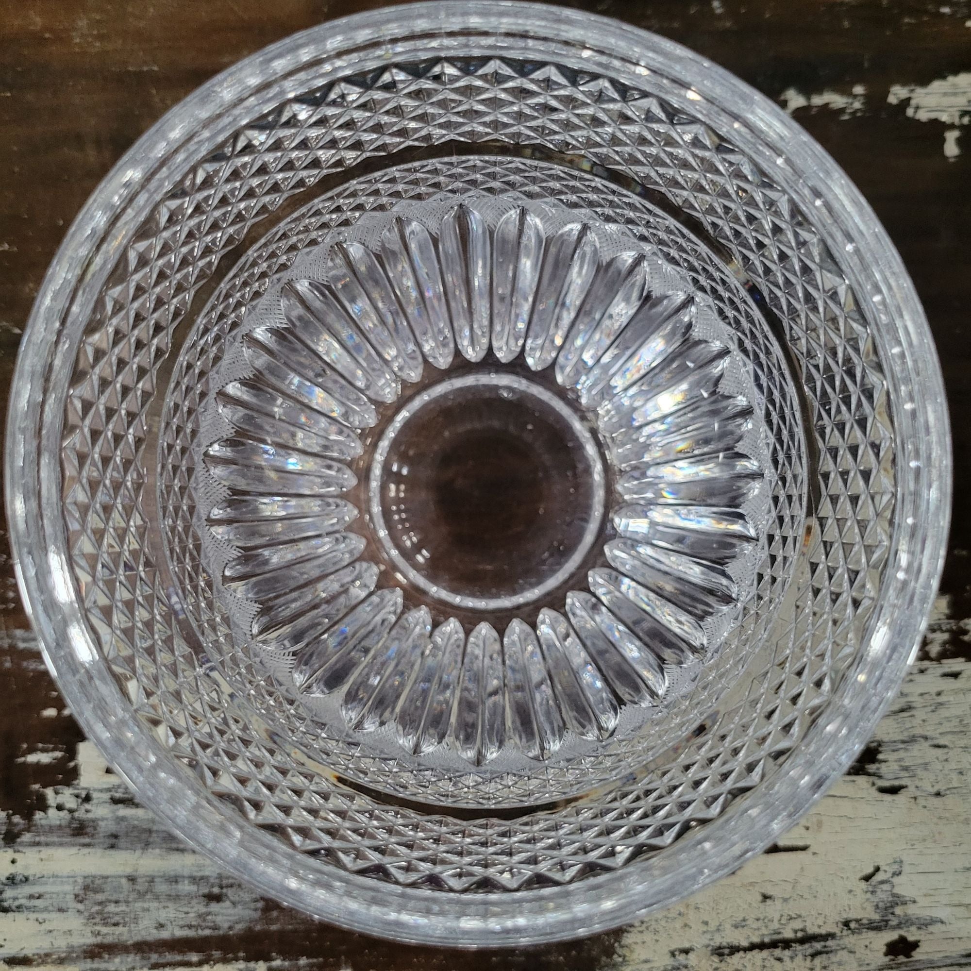 Vintage Diamond-Cut Crystal Ice Bucket Or Vase With Textured and Ribbed Design