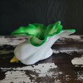Antique Victorian Cased Glass Bok Choy Salt Cellar White and Green Ruffled Rim