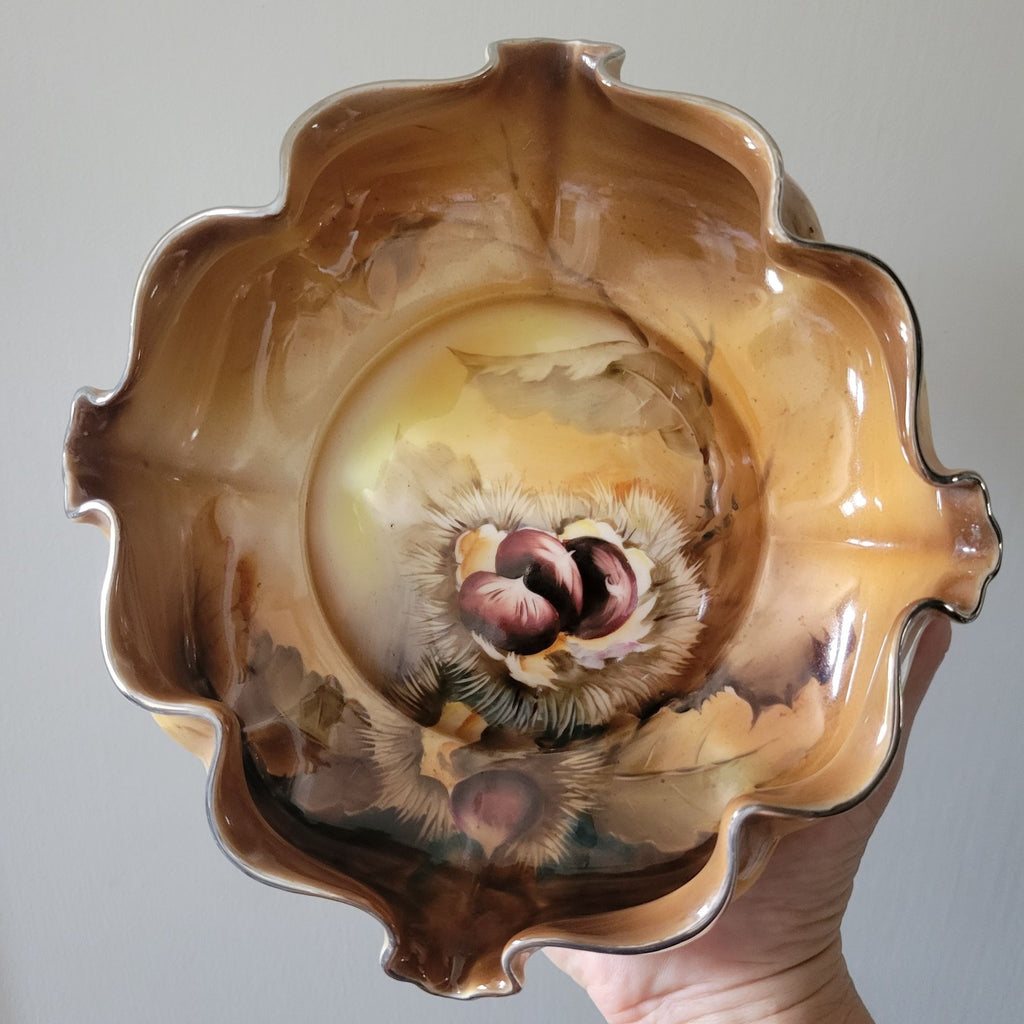 Vintage Large Noritake Morimura Hand-Painted Nut Bowl With Chestnut Design
