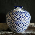 Vintage Thai Porcelain Blue and White Round Lidded Jar