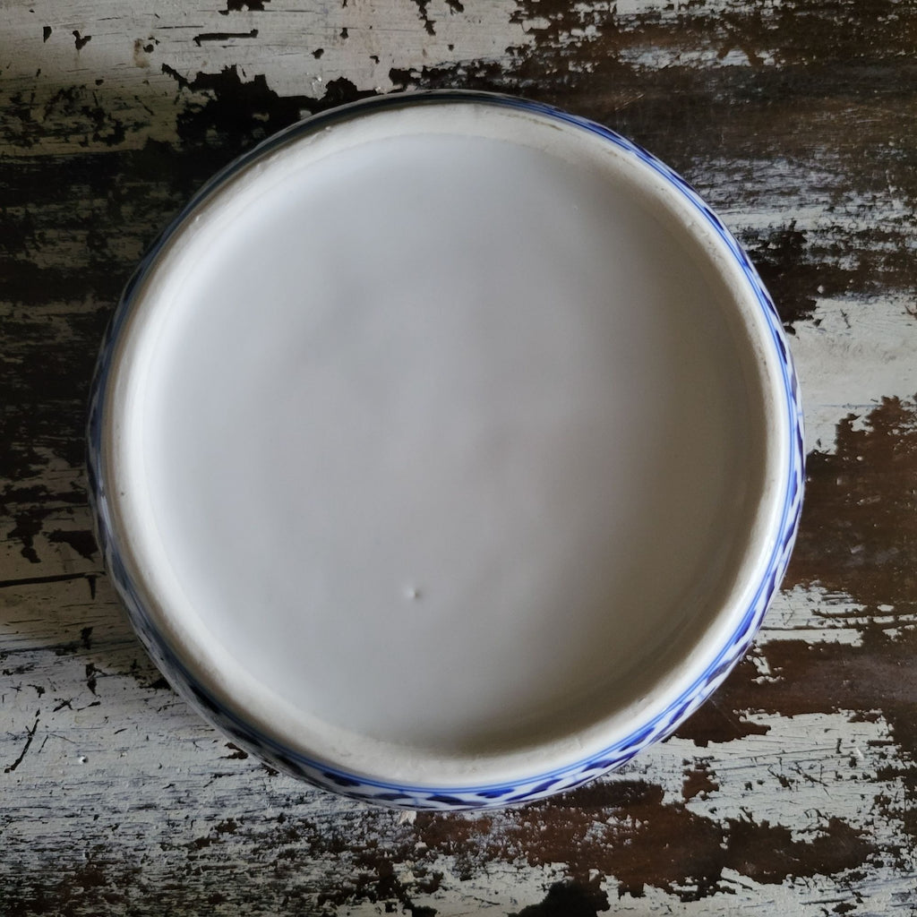 Vintage Thai Porcelain Blue and White Round Lidded Jar