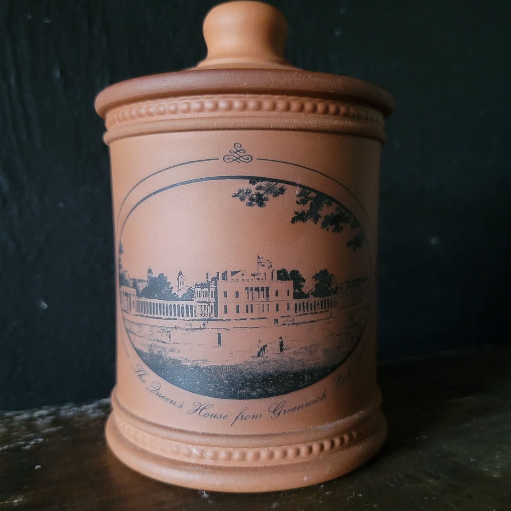 Vtg Fulham Pottery Terracotta Jar Featuring The Queens House From Greenwich Park