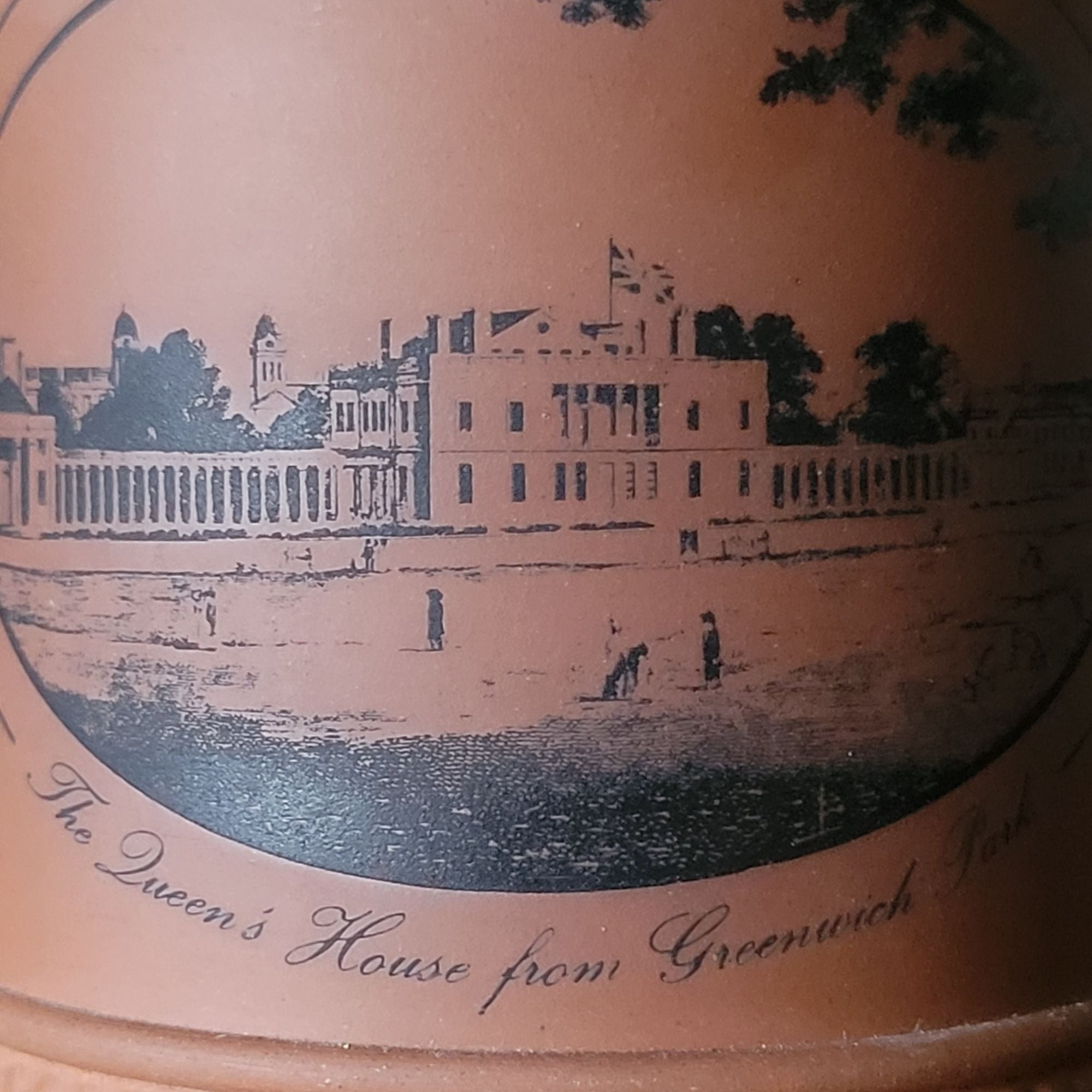 Vtg Fulham Pottery Terracotta Jar Featuring The Queens House From Greenwich Park