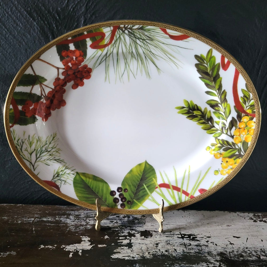 Charter Club Fashion Buffet 14" Oval Serving Platter Holly and Pine Christmas