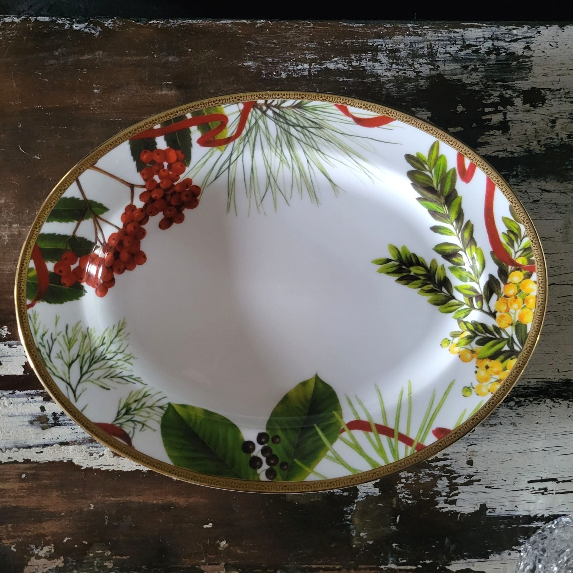 Charter Club Fashion Buffet 14" Oval Serving Platter Holly and Pine Christmas
