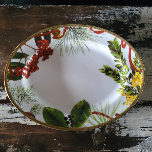 Charter Club Fashion Buffet 14" Oval Serving Platter Holly and Pine Christmas
