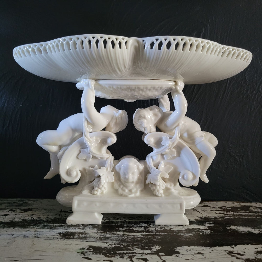 Vintage Porcelain Centerpiece Bowl, Pedestal Bowl with Putti / Cherubs