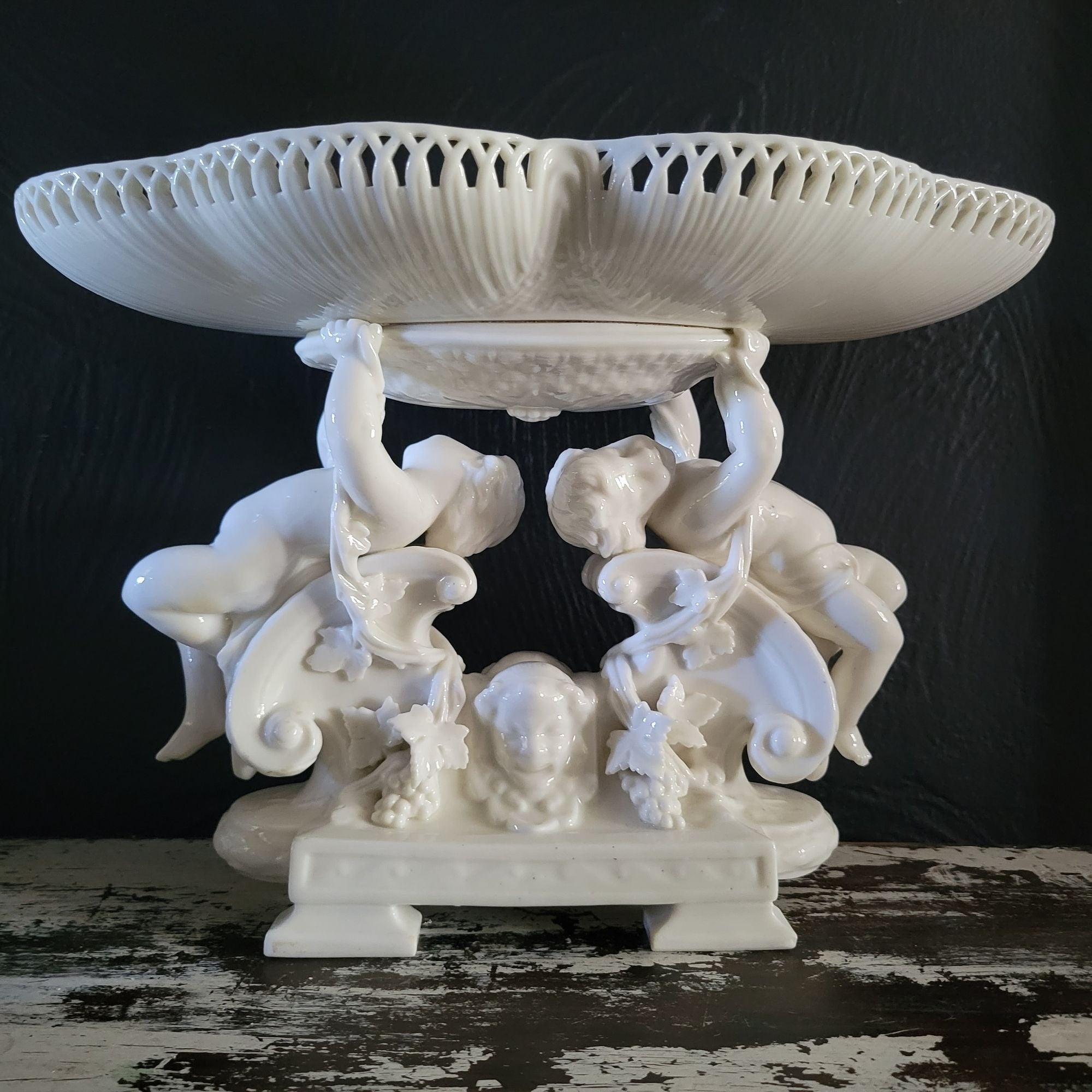 Vintage Porcelain Centerpiece Bowl, Pedestal Bowl with Putti / Cherubs