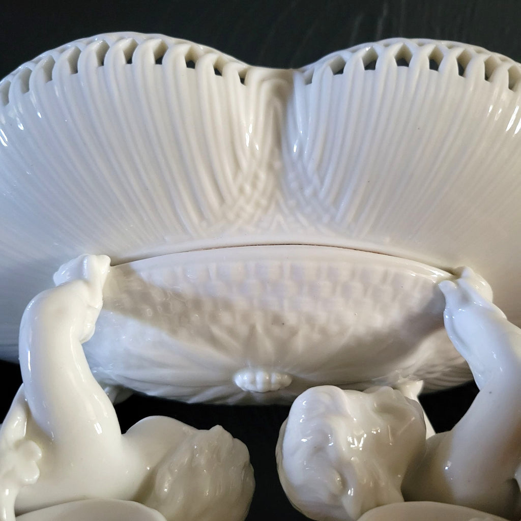 Vintage Porcelain Centerpiece Bowl, Pedestal Bowl with Putti / Cherubs