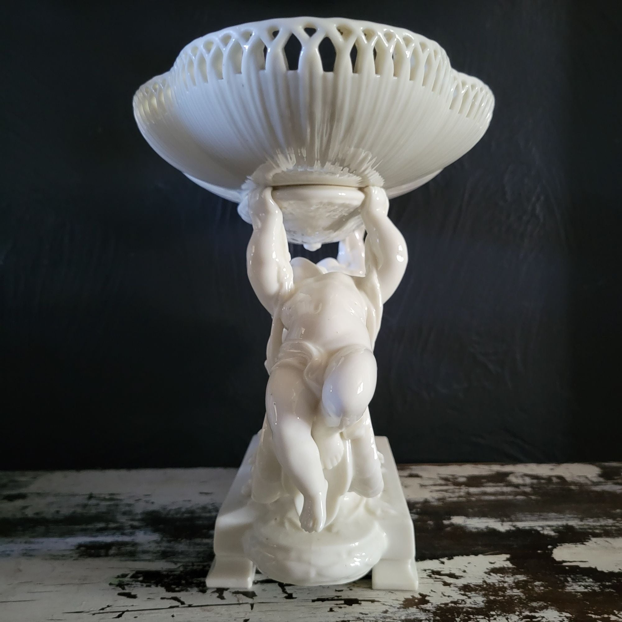 Vintage Porcelain Centerpiece Bowl, Pedestal Bowl with Putti / Cherubs