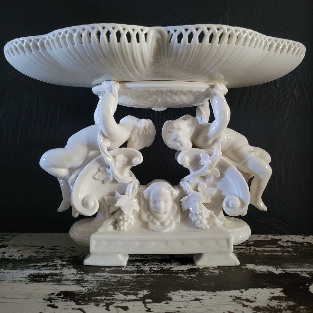 Vintage Porcelain Centerpiece Bowl, Pedestal Bowl with Putti / Cherubs