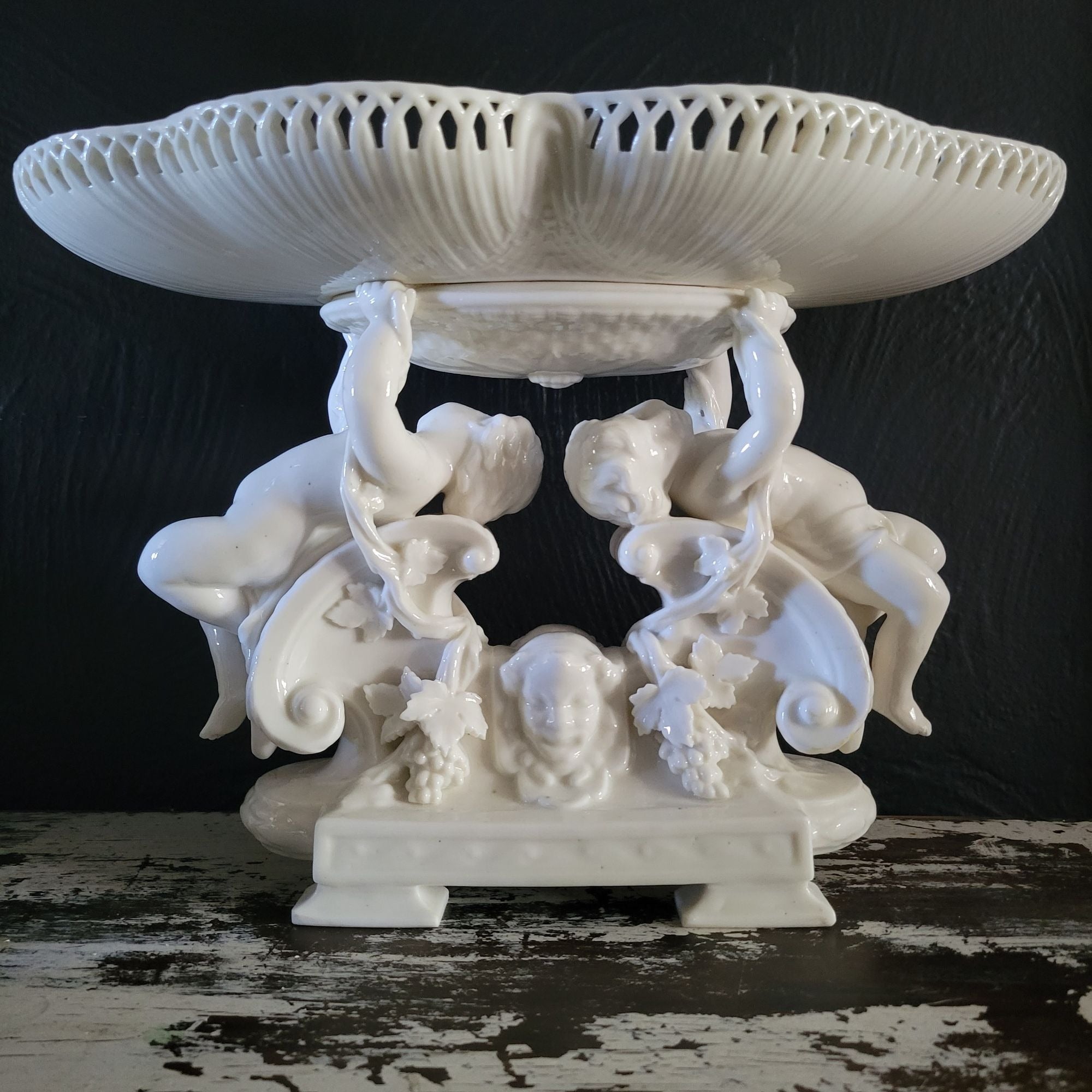 Vintage Porcelain Centerpiece Bowl, Pedestal Bowl with Putti / Cherubs