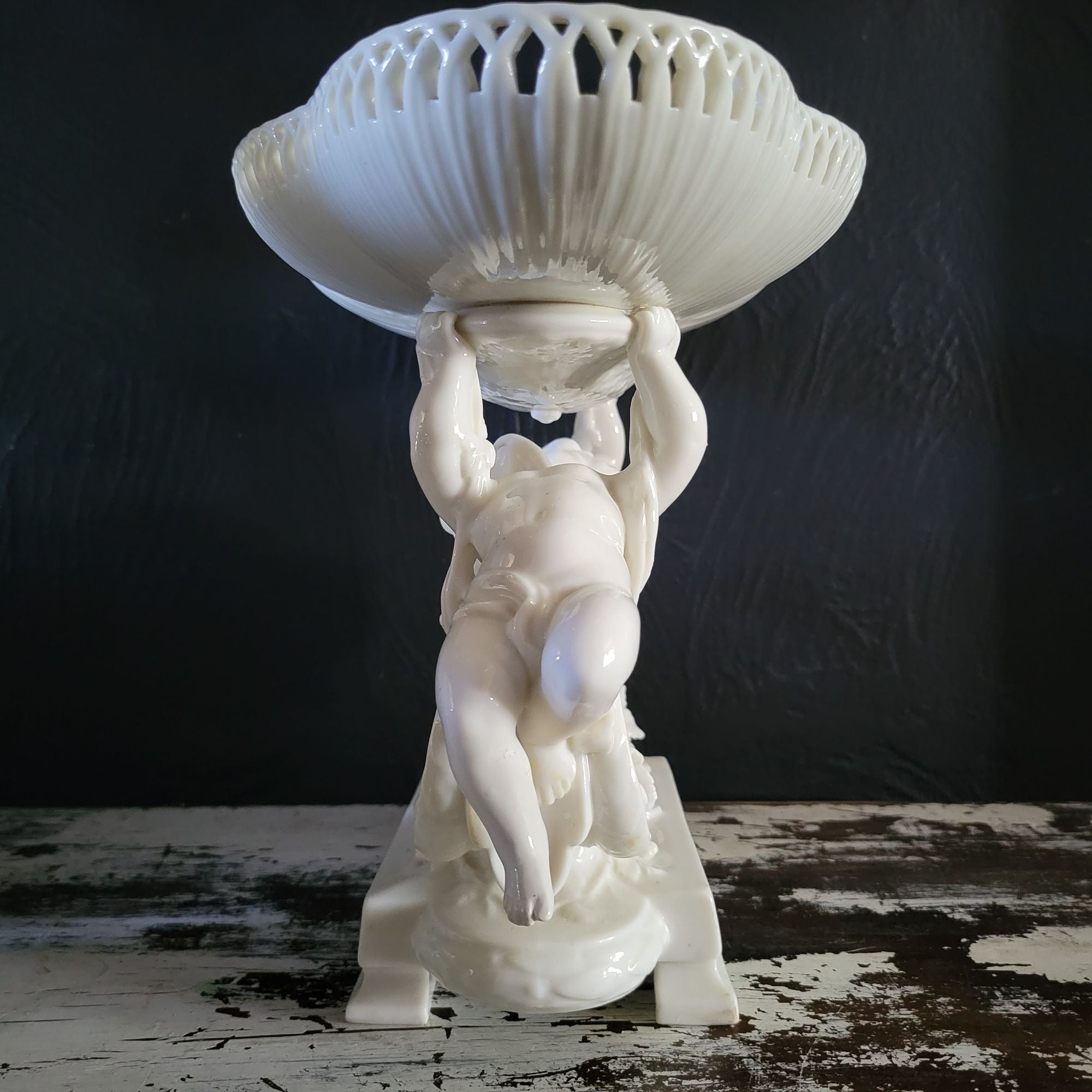 Vintage Porcelain Centerpiece Bowl, Pedestal Bowl with Putti / Cherubs
