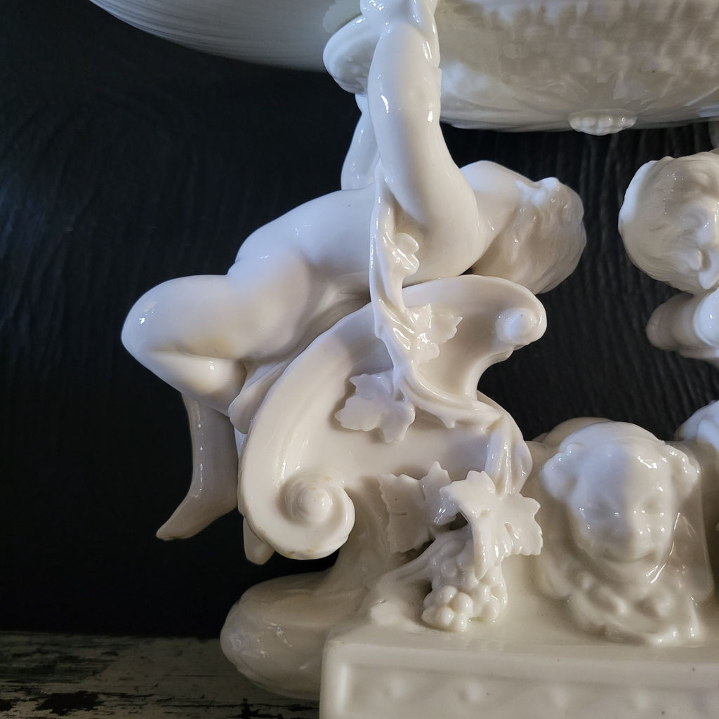 Vintage Porcelain Centerpiece Bowl, Pedestal Bowl with Putti / Cherubs
