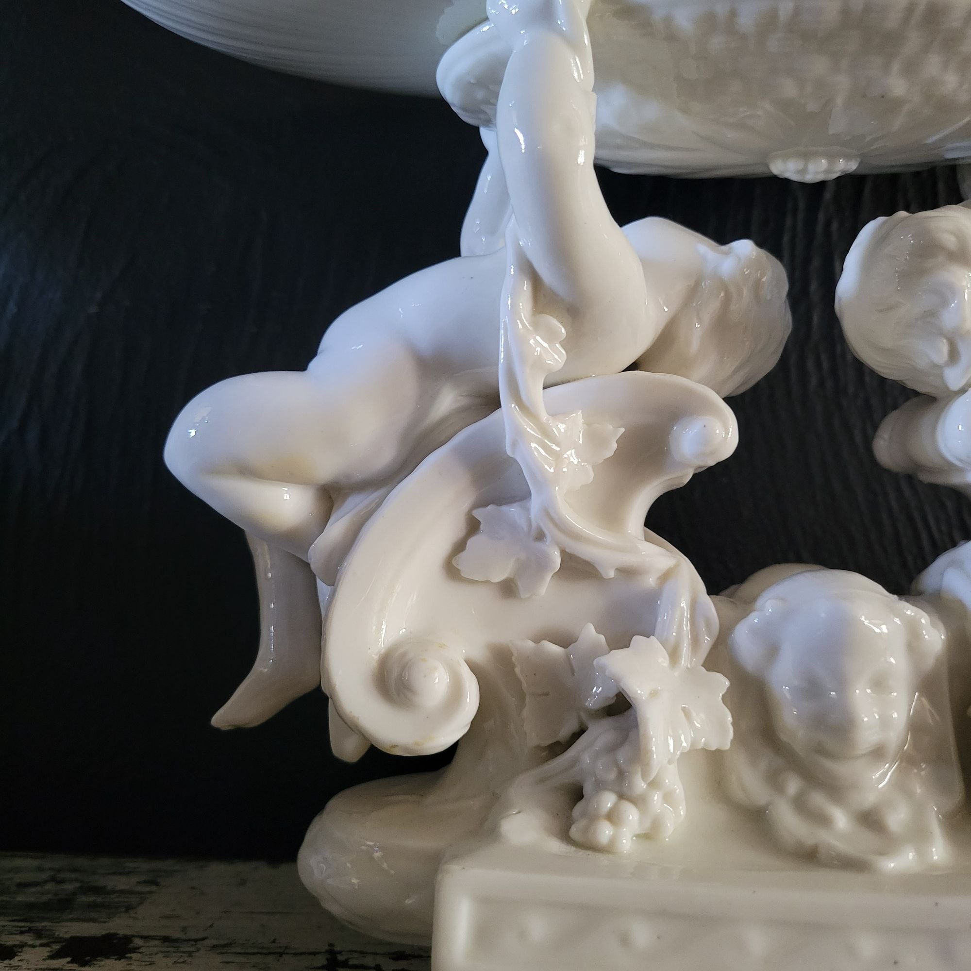 Vintage Porcelain Centerpiece Bowl, Pedestal Bowl with Putti / Cherubs