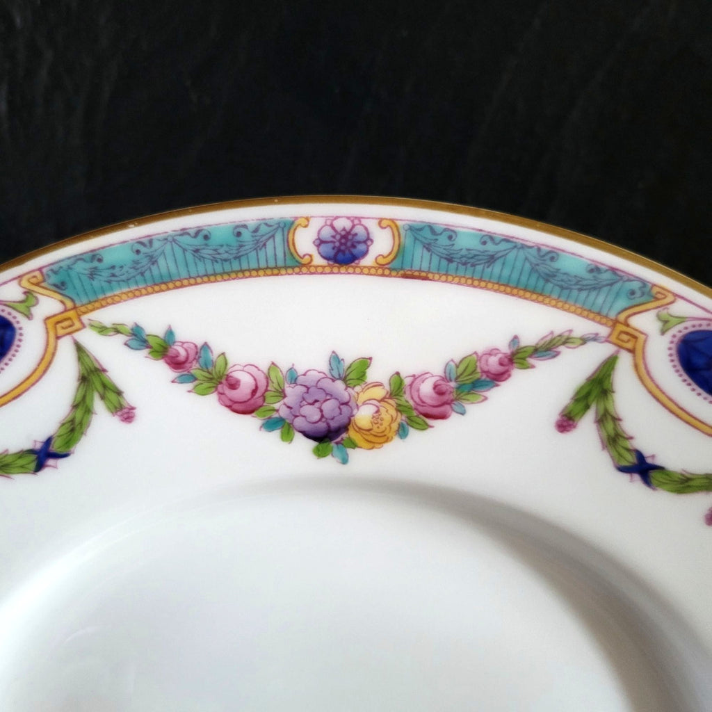 Antique Royal Worcester "Puritan" Dinner Plate Floral Swags Turquoise Rim