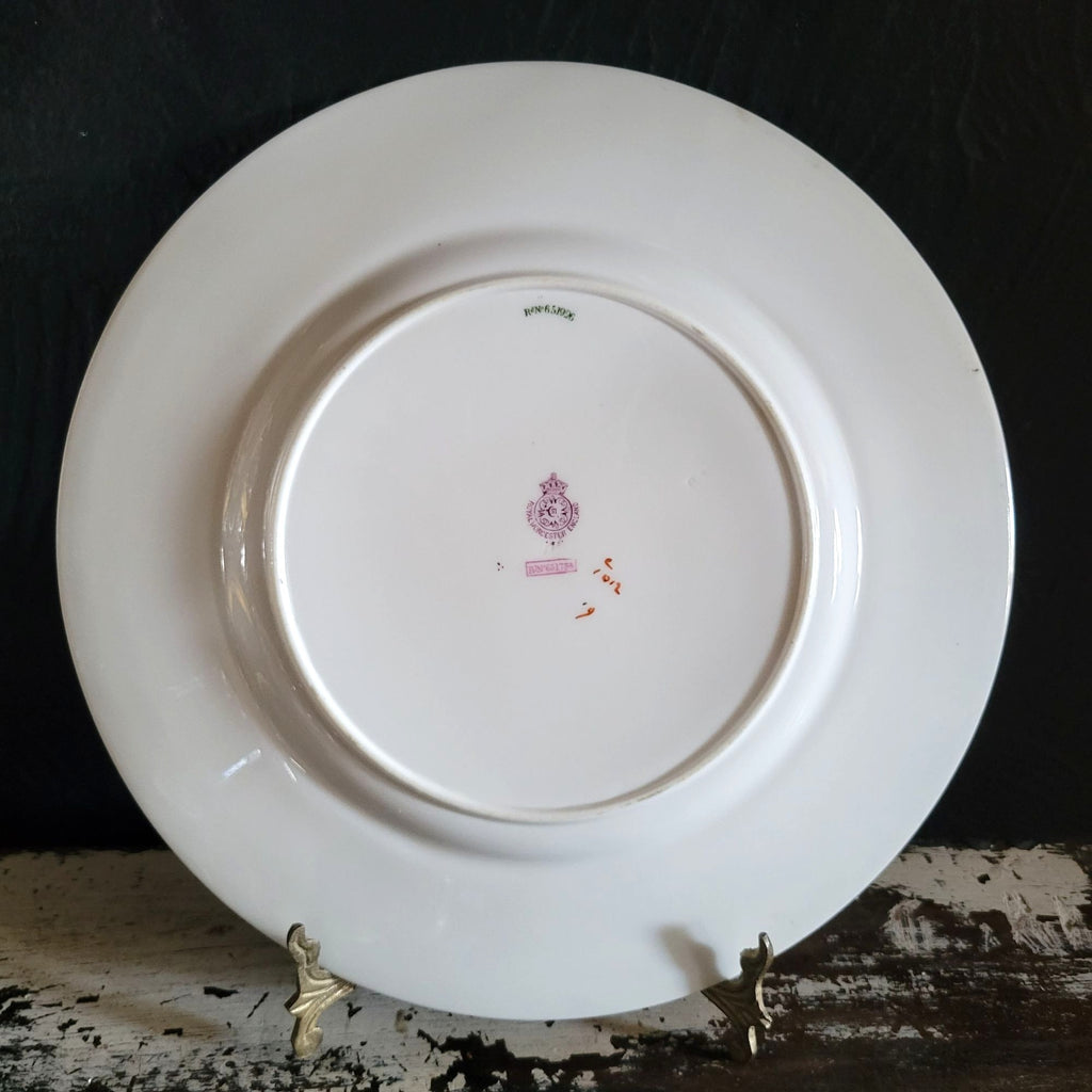 Antique Royal Worcester "Puritan" Dinner Plate Floral Swags Turquoise Rim