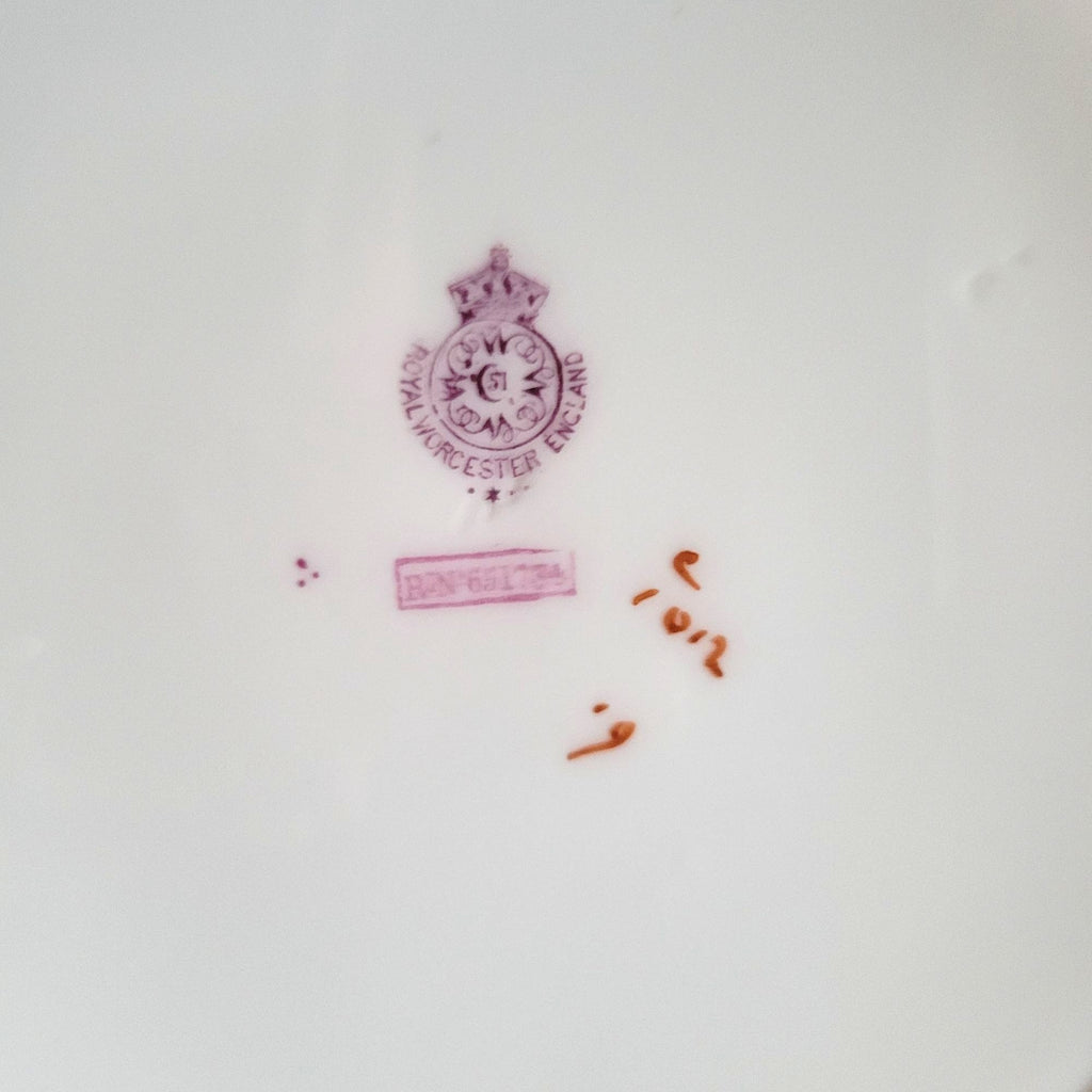 Antique Royal Worcester "Puritan" Dinner Plate Floral Swags Turquoise Rim