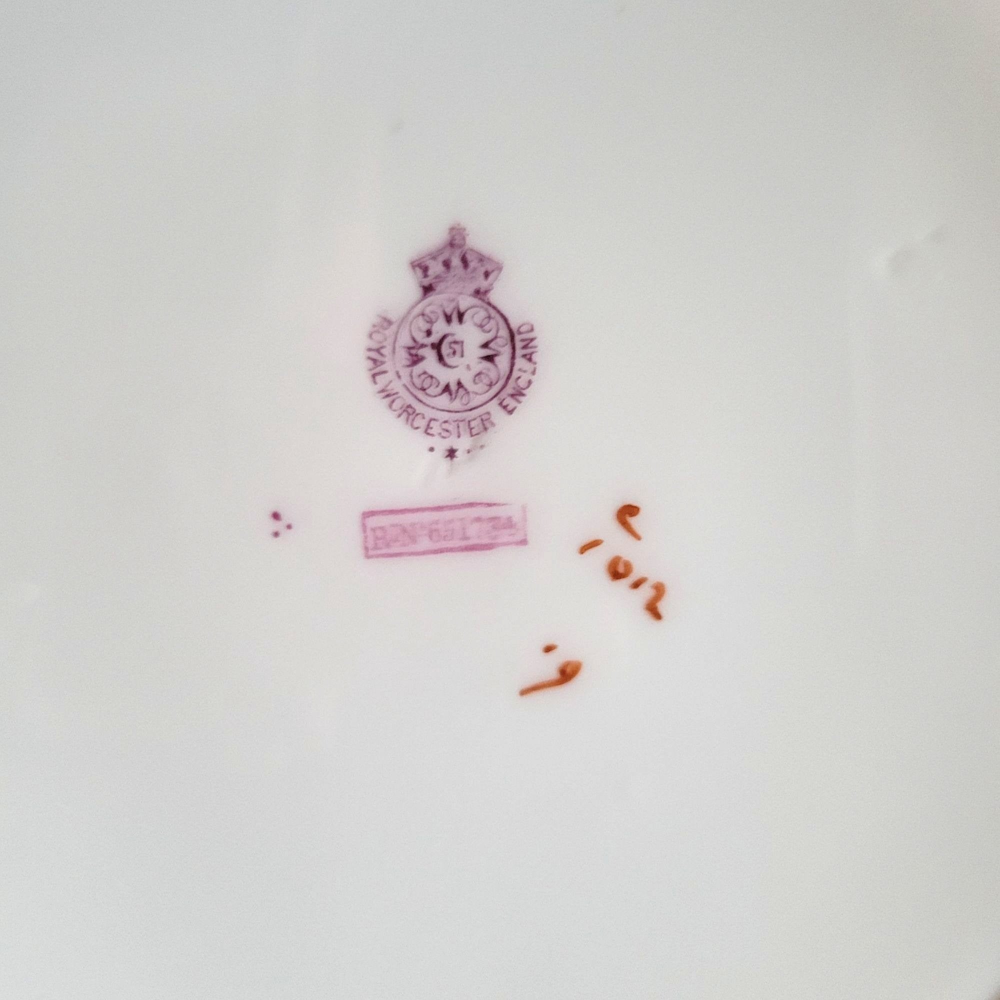 Antique Royal Worcester "Puritan" Dinner Plate Floral Swags Turquoise Rim
